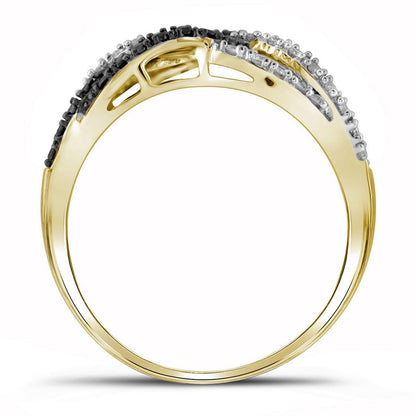 10K Yellow Gold Black Diamond Woven Cocktail Band Ring 1/2 Cttw