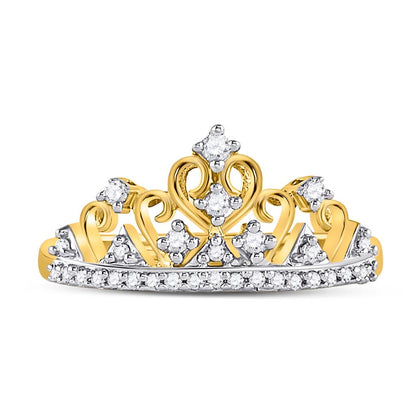 10k Yellow Gold Round Diamond Tiara Crown Band Ring 1/5 Cttw