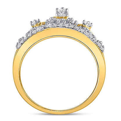 10k Yellow Gold Round Diamond Tiara Crown Band Ring 1/5 Cttw