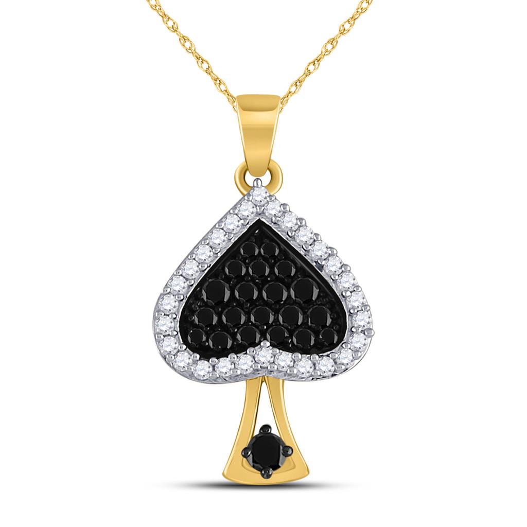 10k Yellow Gold Round Black Diamond Spade Pendant 1/2 Cttw