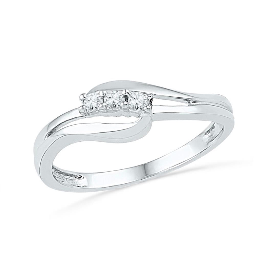 14k White Gold Round Diamond 3-stone Bridal Engagement Ring 1/10 Cttw