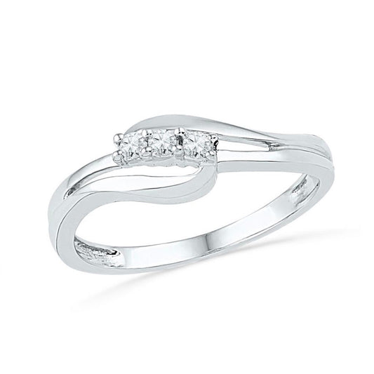 14k White Gold Round Diamond 3-stone Bridal Engagement Ring 1/10 Cttw