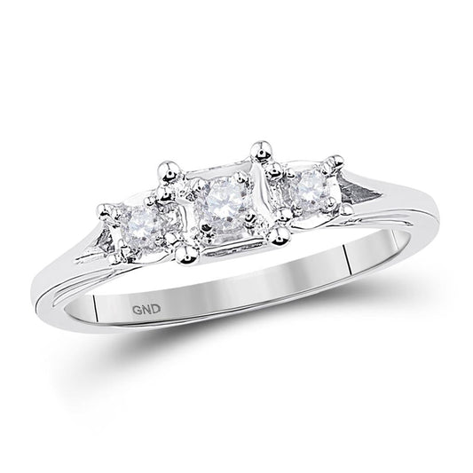 14k White Gold Round Diamond 3-stone Bridal Engagement Ring 1/10 Cttw