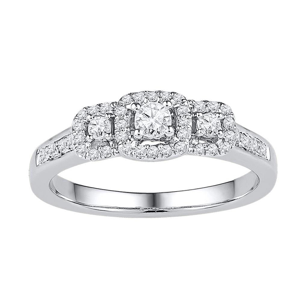14k White Gold Round Diamond 3-stone Bridal Engagement Ring 3/8 Cttw