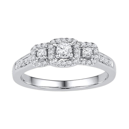 14k White Gold Round Diamond 3-stone Bridal Engagement Ring 3/8 Cttw