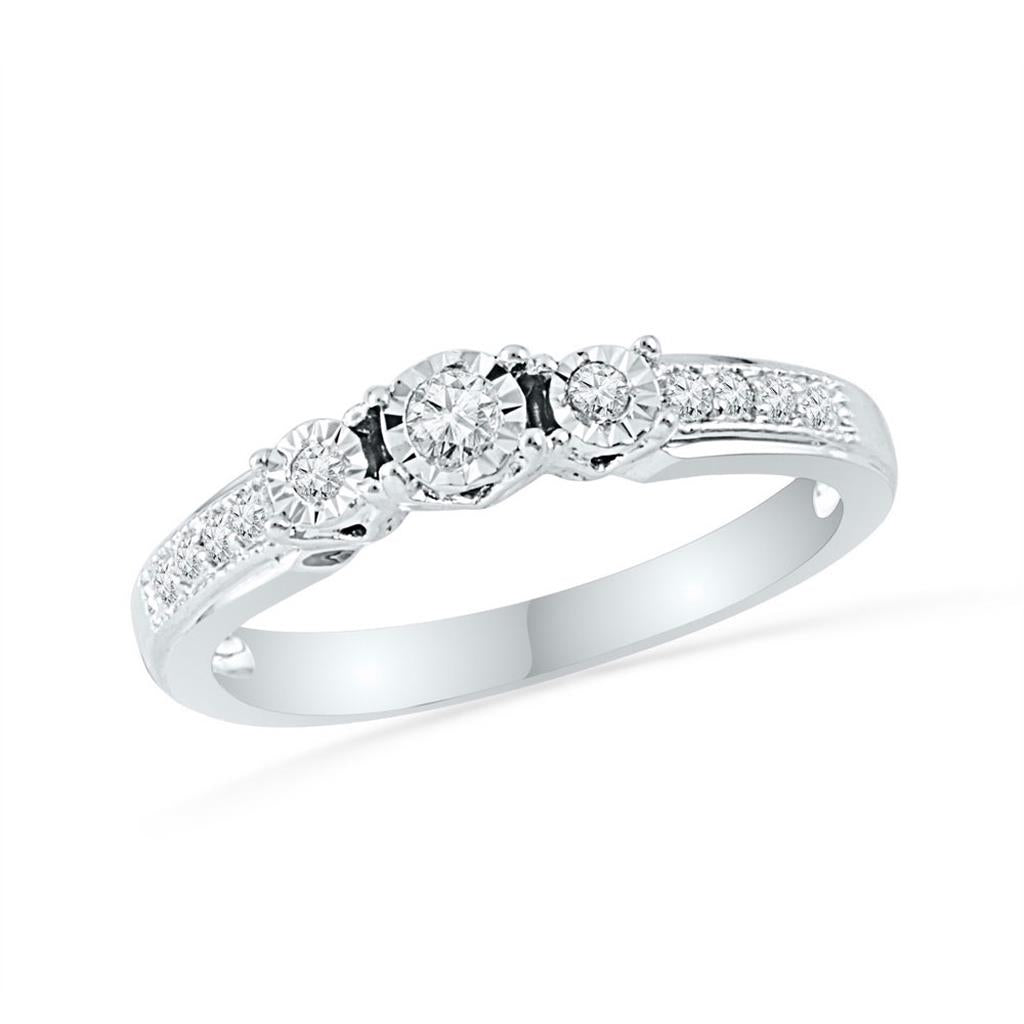 14k White Gold Round Diamond 3-stone Bridal Engagement Ring 1/5 Cttw