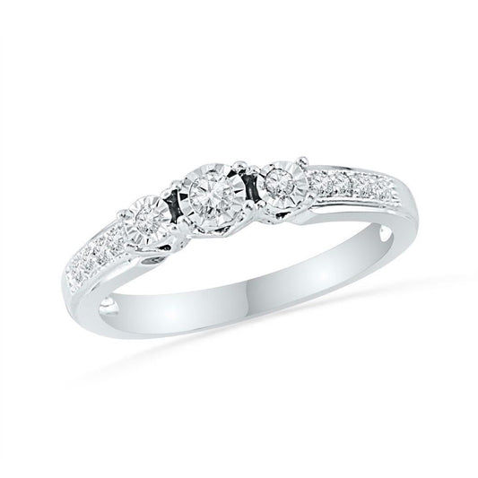 14k White Gold Round Diamond 3-stone Bridal Engagement Ring 1/5 Cttw