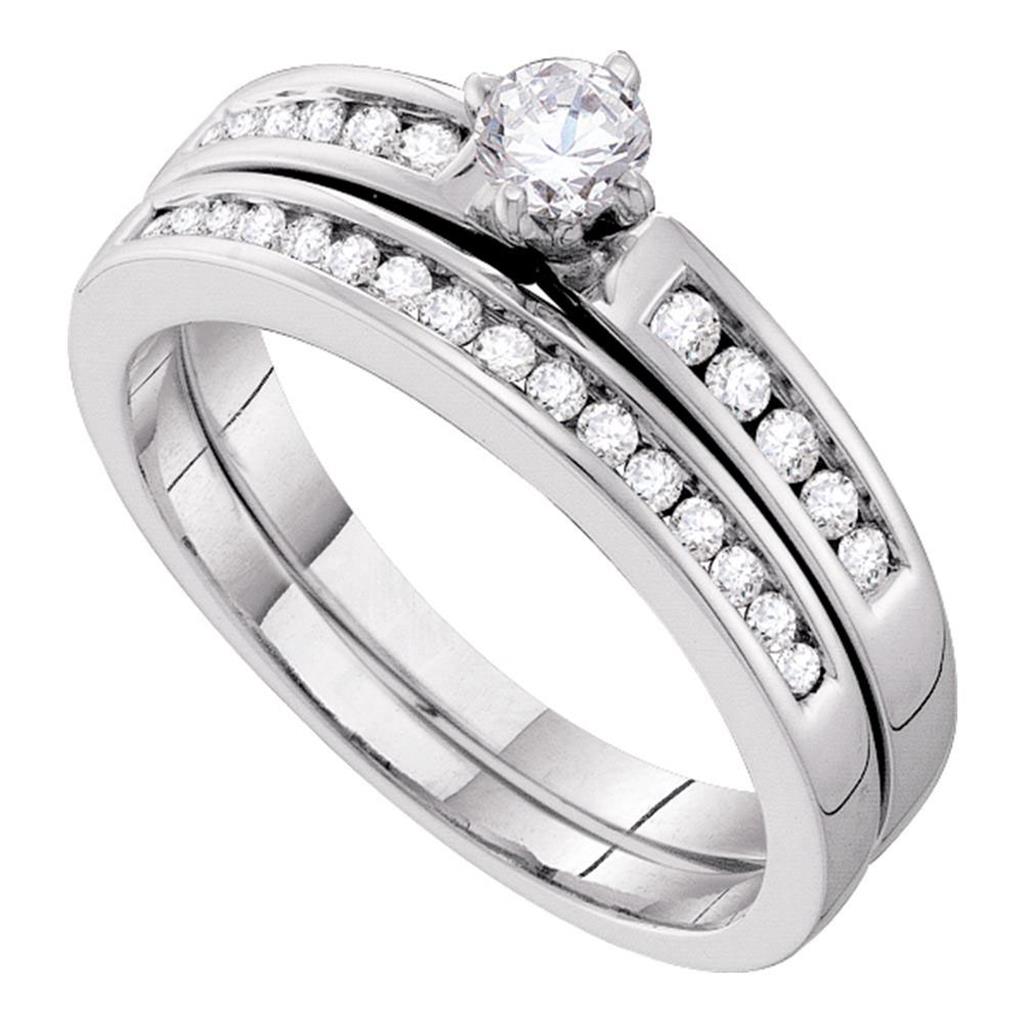 14k White Gold Round Diamond Bridal Wedding Ring Set 1/2 Cttw