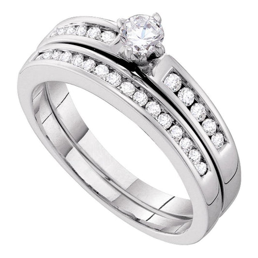 14k White Gold Round Diamond Bridal Wedding Ring Set 1/2 Cttw