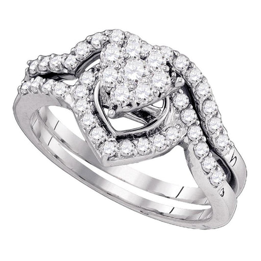 14k White Gold Round Diamond Bridal Wedding Ring Set 3/4 Cttw