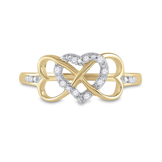 10k Yellow Gold Round Diamond Infinity Heart Ring 1/10 Cttw