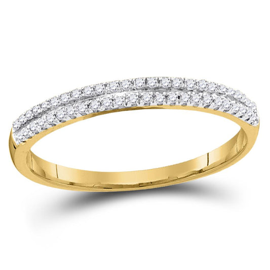 10k Yellow Gold Round Diamond Slender Double Row Band 1/6 Cttw