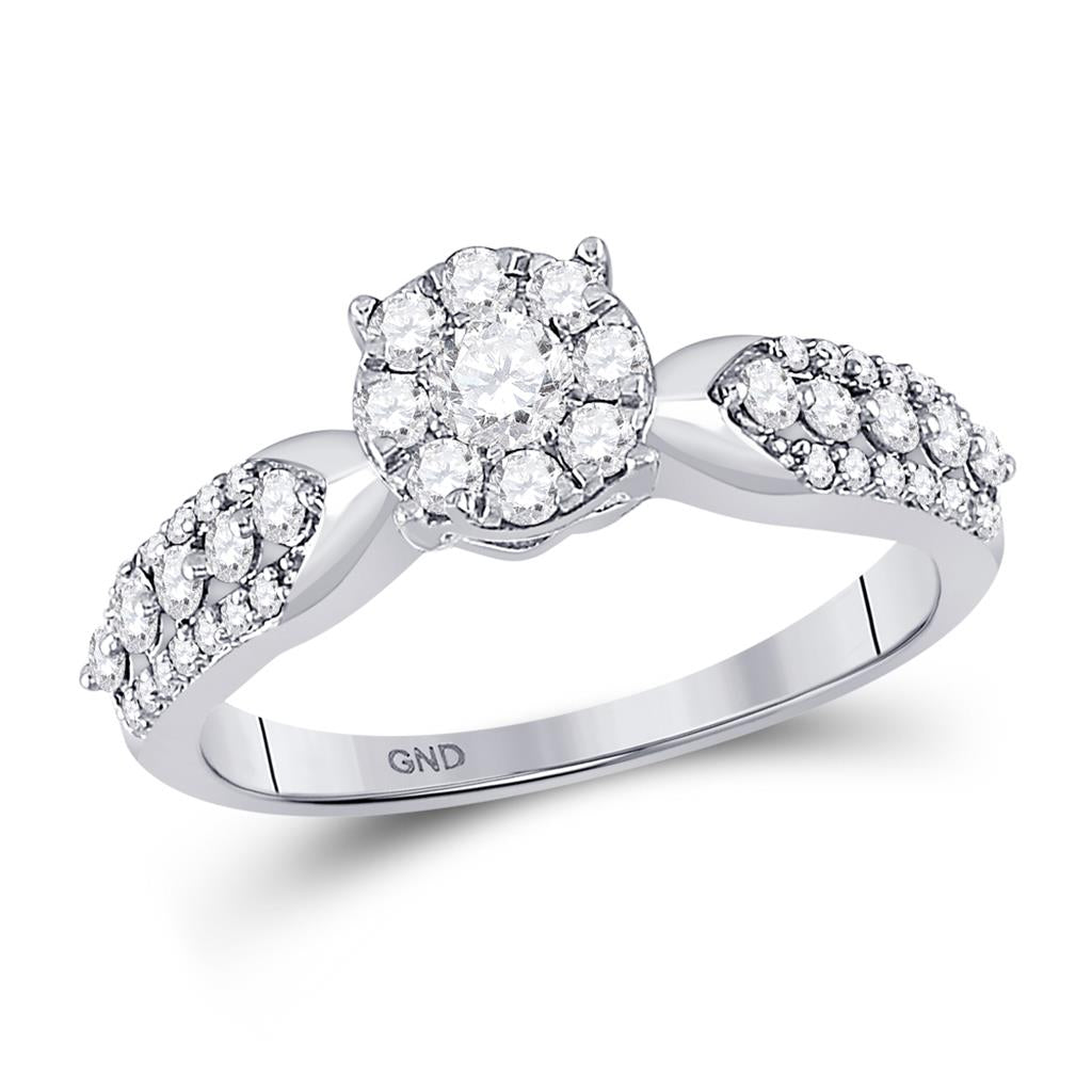 14k White Gold Round Diamond Cluster Bridal Engagement Ring 5/8 Cttw