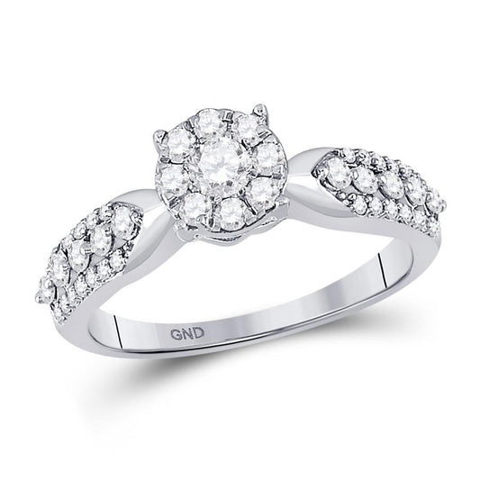 14k White Gold Round Diamond Cluster Bridal Engagement Ring 5/8 Cttw