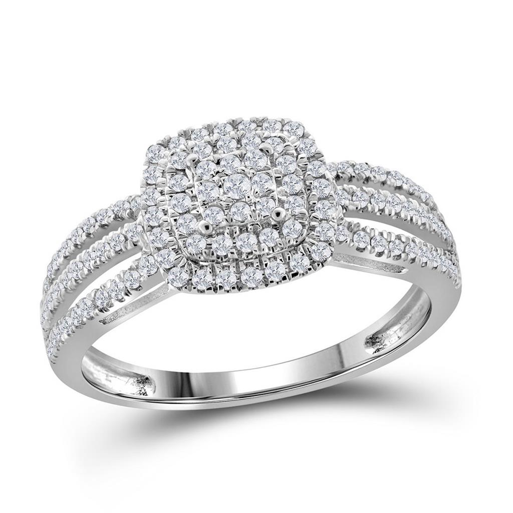 14k White Gold Round Diamond Cushion Bridal Engagement Ring 3/8 Cttw
