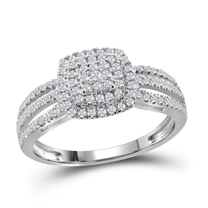 14k White Gold Round Diamond Cushion Bridal Engagement Ring 3/8 Cttw