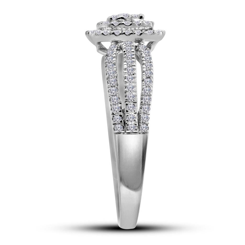 14k White Gold Round Diamond Cushion Bridal Engagement Ring 3/8 Cttw