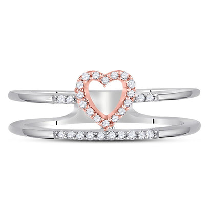 10k Two-tone White Gold Round Diamond Split-shank Heart Ring 1/10 Cttw