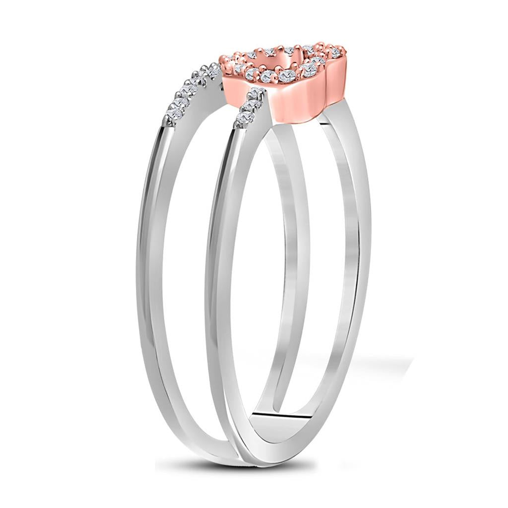 10k Two-tone White Gold Round Diamond Split-shank Heart Ring 1/10 Cttw