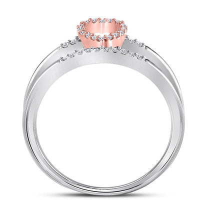 10k Two-tone White Gold Round Diamond Split-shank Heart Ring 1/10 Cttw