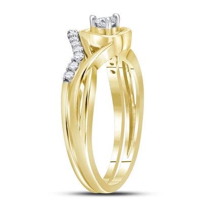 10k Yellow Gold Round Diamond Heart Bridal Wedding Ring Set 1/4 Cttw