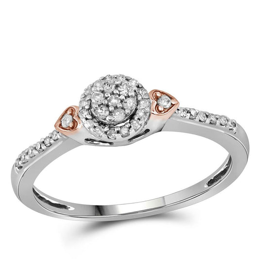 10k Two-tone Gold Round Diamond Double Cluster Ring 1/6 Cttw