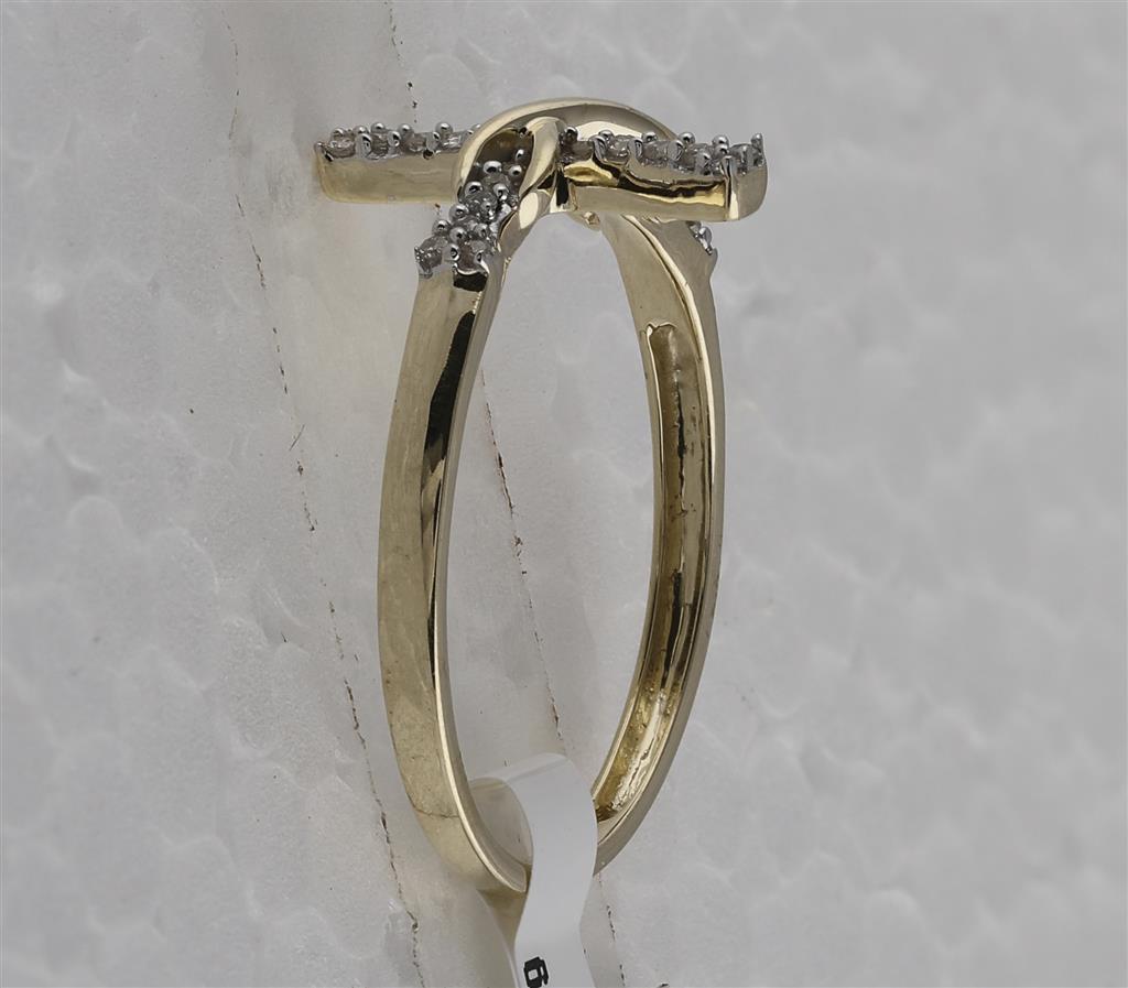 10k Yellow Gold Round Diamond Cross Infinity Band Ring 1/10 Cttw