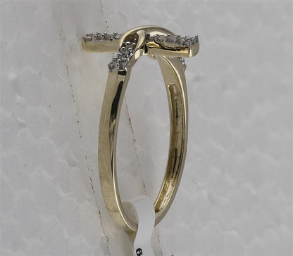 10k Yellow Gold Round Diamond Cross Infinity Band Ring 1/10 Cttw