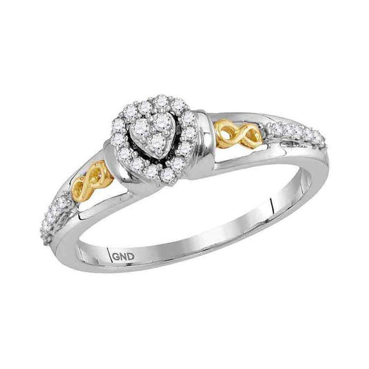 10k Two-tone Gold Round Diamond Heart Promise Ring 1/6 Cttw