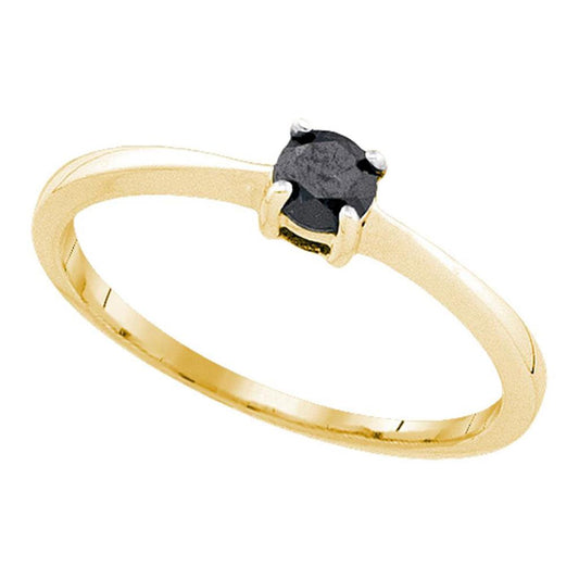 10k Yellow Gold Round Black Diamond Solitaire Bridal Ring 1/4 Cttw
