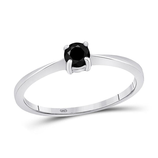 14k White Gold Round Black Diamond Solitaire Bridal Ring 1/4 Cttw