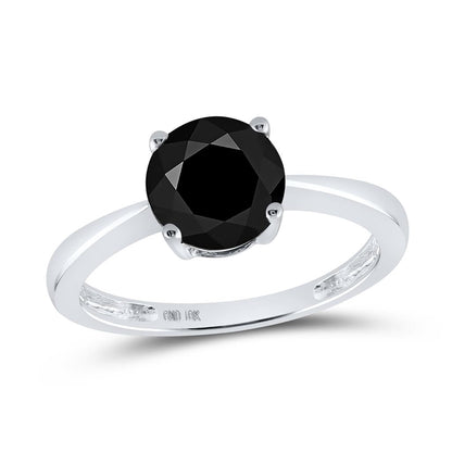14k White Gold Round Black Diamond Solitaire Bridal Ring 2 Cttw