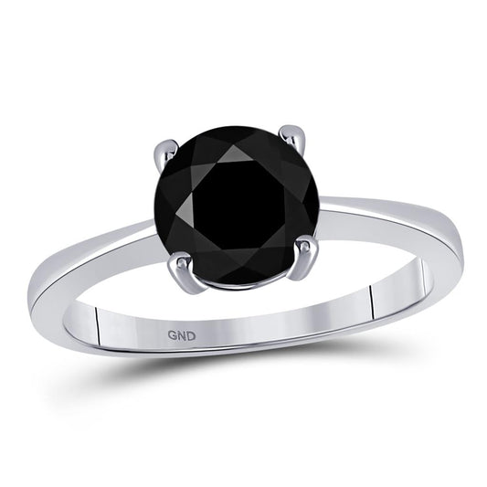 14k White Gold Round Black Diamond Solitaire Bridal Ring 2-1/2 Cttw