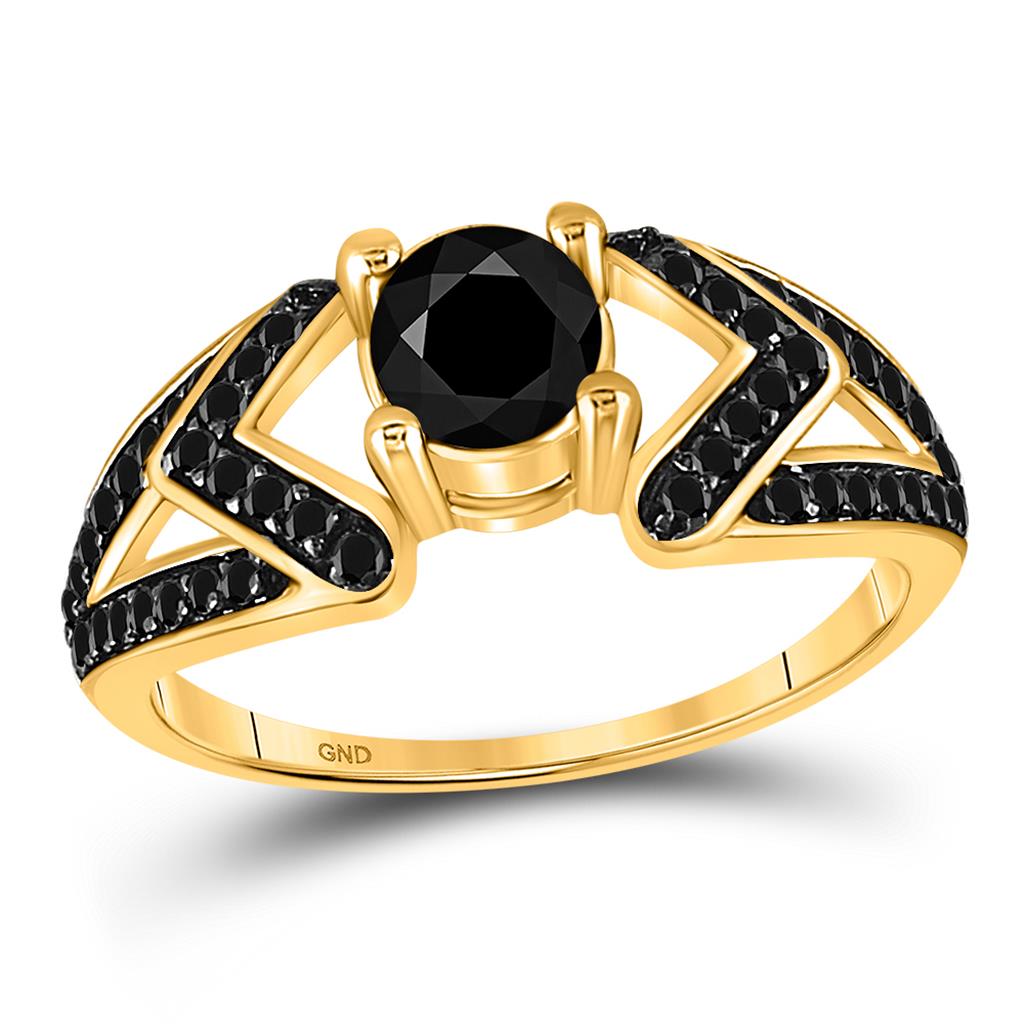 10k Yellow Gold Round Black Diamond Solitaire Bridal Ring 1 Cttw