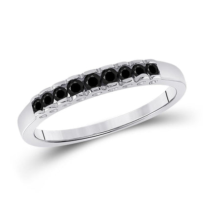 14k White Gold Princess Black Diamond Band Ring 1/4 Cttw