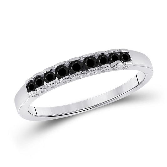 14k White Gold Princess Black Diamond Band Ring 1/4 Cttw
