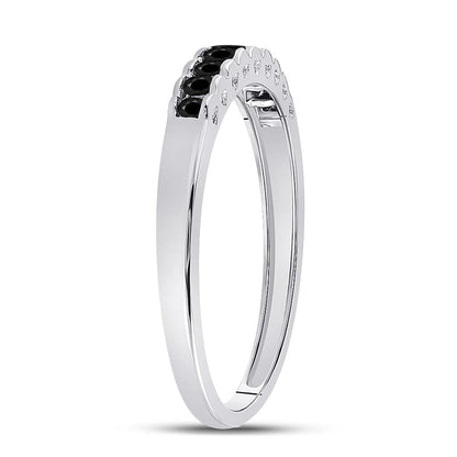 14k White Gold Princess Black Diamond Band Ring 1/4 Cttw