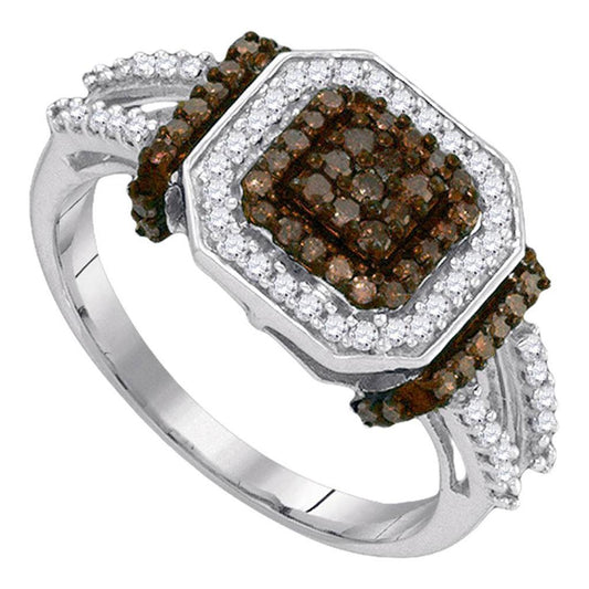 14k White Gold Brown Round Cluster Diamond Band Ring 1/2 Cttw