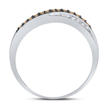 10k Yellow Gold Round Brown Diamond Crossover Band Ring 1/4 Cttw Size 10