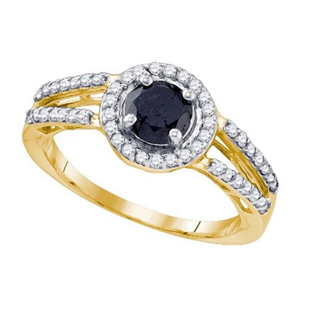 10k Yellow Gold Round Black Diamond Solitaire Bridal Ring 1 Cttw