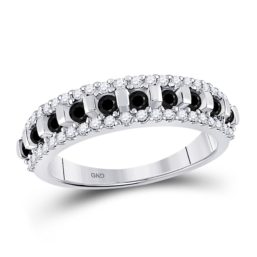 14k White Gold Black Diamond Symmetrical Band Ring 1/2 Cttw