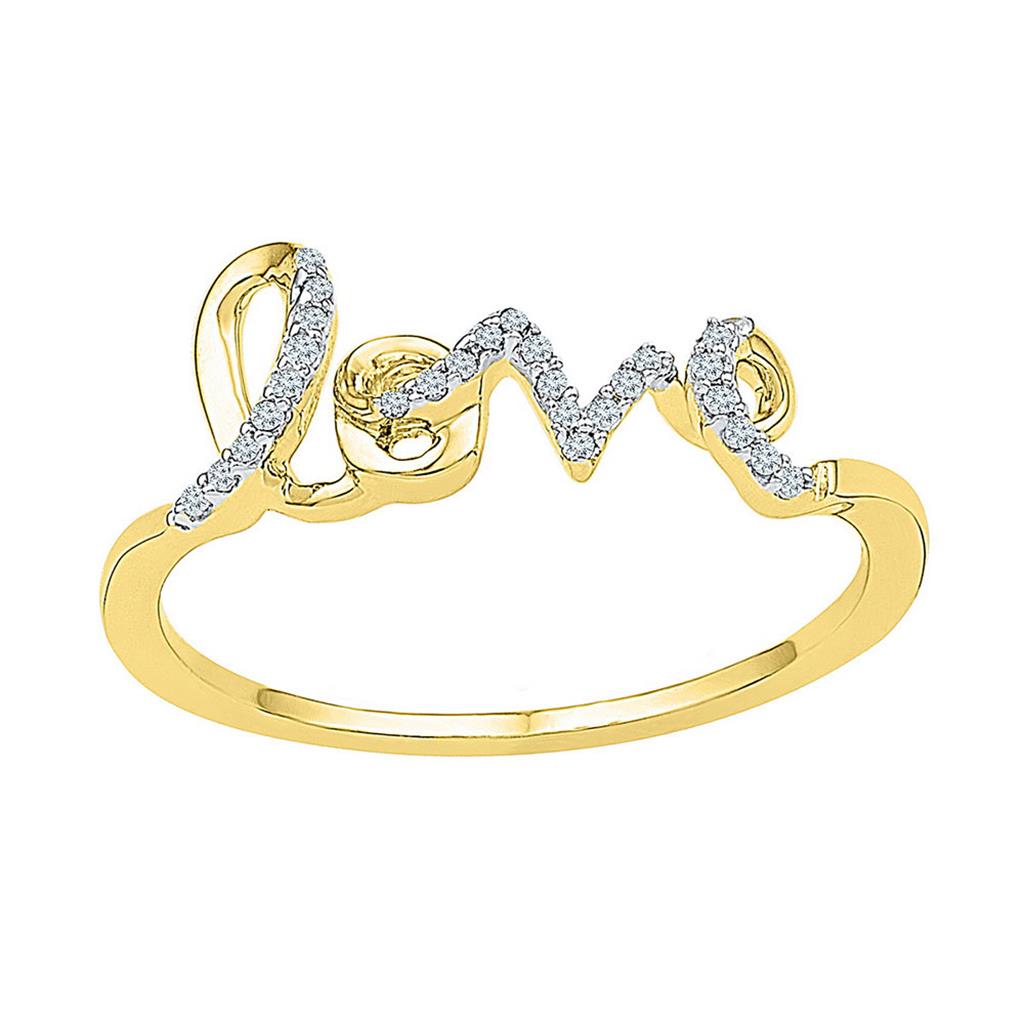 10k Yellow Gold Round Diamond Love Band Ring 1/12 Cttw