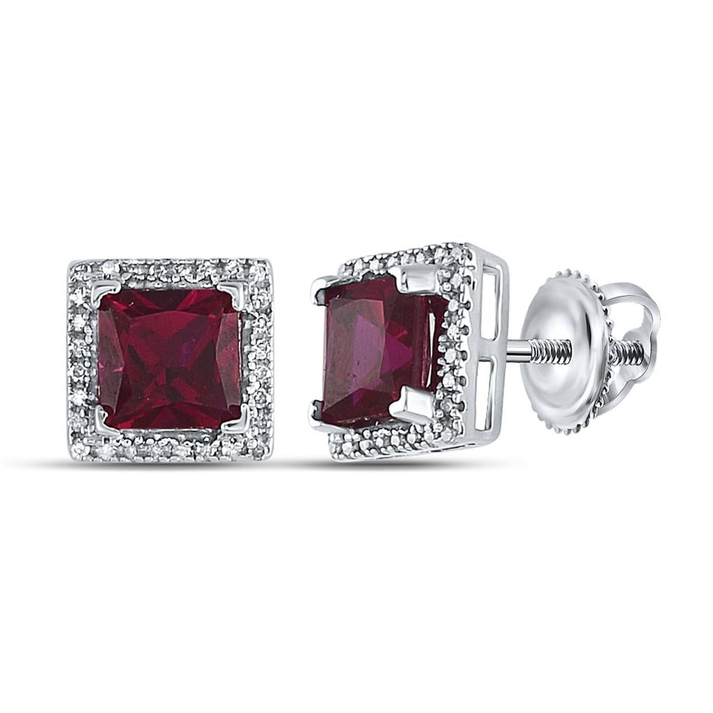 Sterling Silver Princess Created Ruby Stud Earrings 2 Cttw