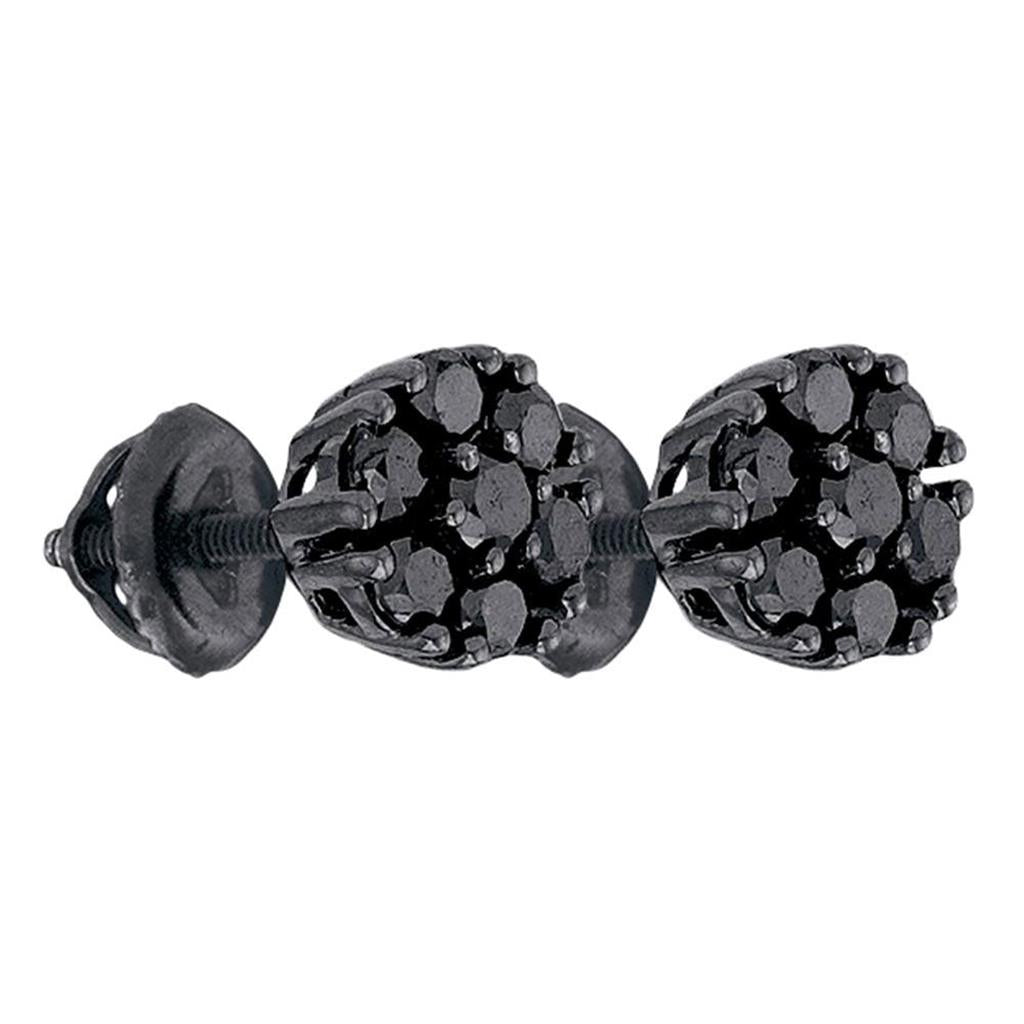 Black-finish Sterling Silver Black Diamond Cluster Earrings 1 Cttw