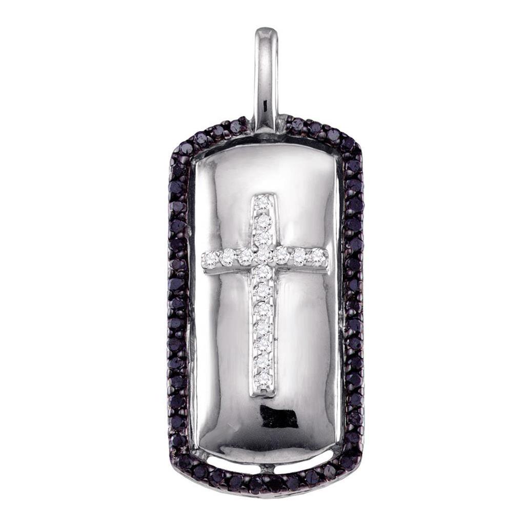 Sterling Silver Round Black Diamond Cross Pendant 1/2 Cttw