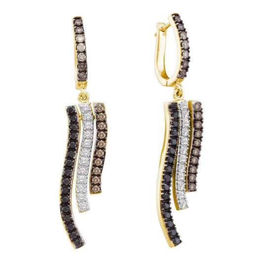 14k Yellow Gold Round Black Diamond Dangle Earrings 1 Cttw