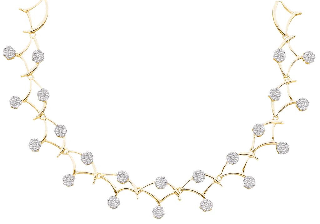 14k Yellow Gold Round Diamond Cluster Cocktail Necklace 3-1/2 Ctw
