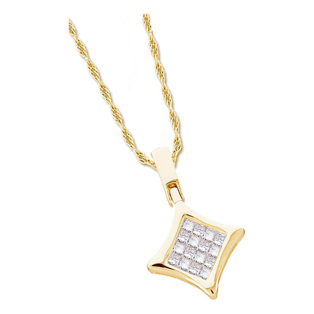 14k Yellow Gold Princess Diamond Diagonal Square Cluster Pendant 1/4 Cttw