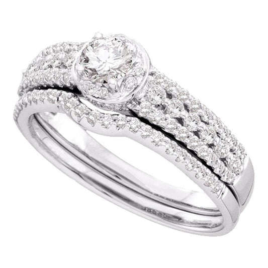 14k White Gold Round Diamond Bridal Wedding Ring Set 3/4 Cttw