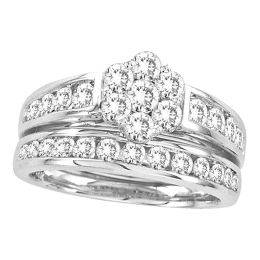 14k White Gold Round Diamond Bridal Wedding Ring Set 1-1/2 Cttw